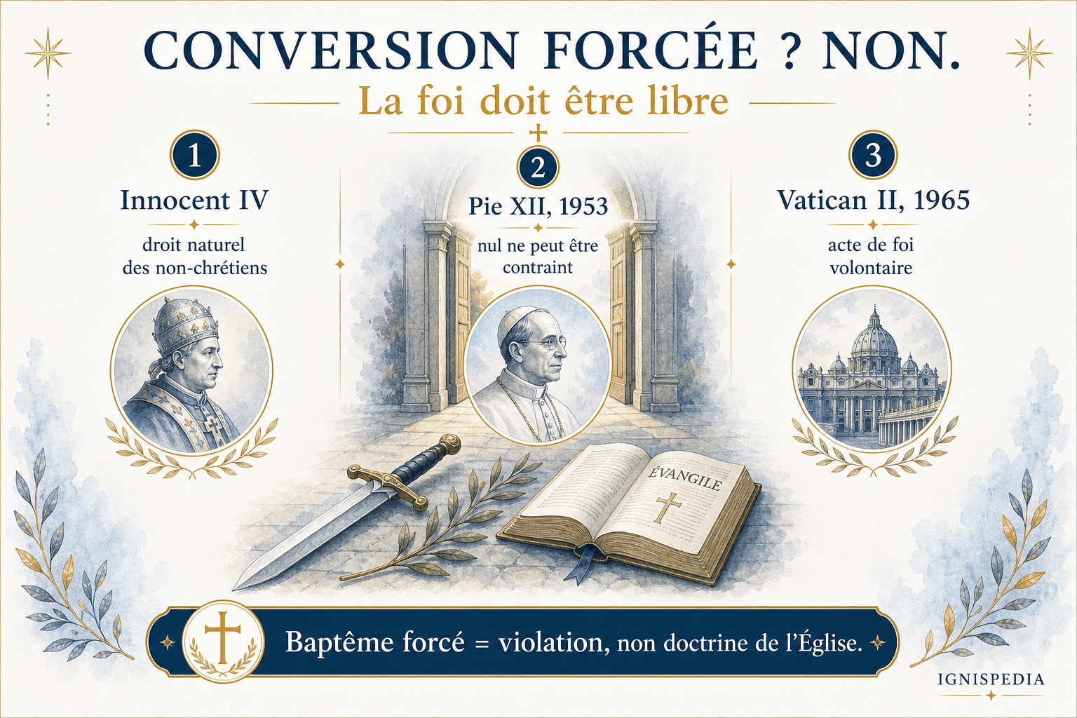 Kilise'nin zorla dönüştürmeye karşı doktrinel sürekliliğini gösteren infografik