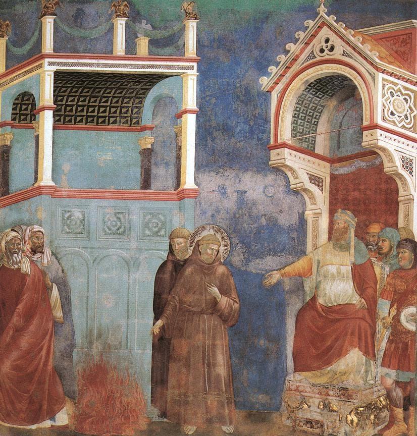Sultan el-Melik el-Kâmil'in önünde Assisili Francesco, Giotto'ya atfedilen fresk