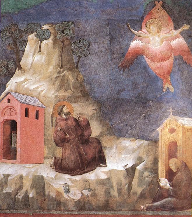 Fresque de Giotto représentant saint François d'Assise recevant les stigmates du Christ sur le mont La Verna, basilique supérieure d'Assise