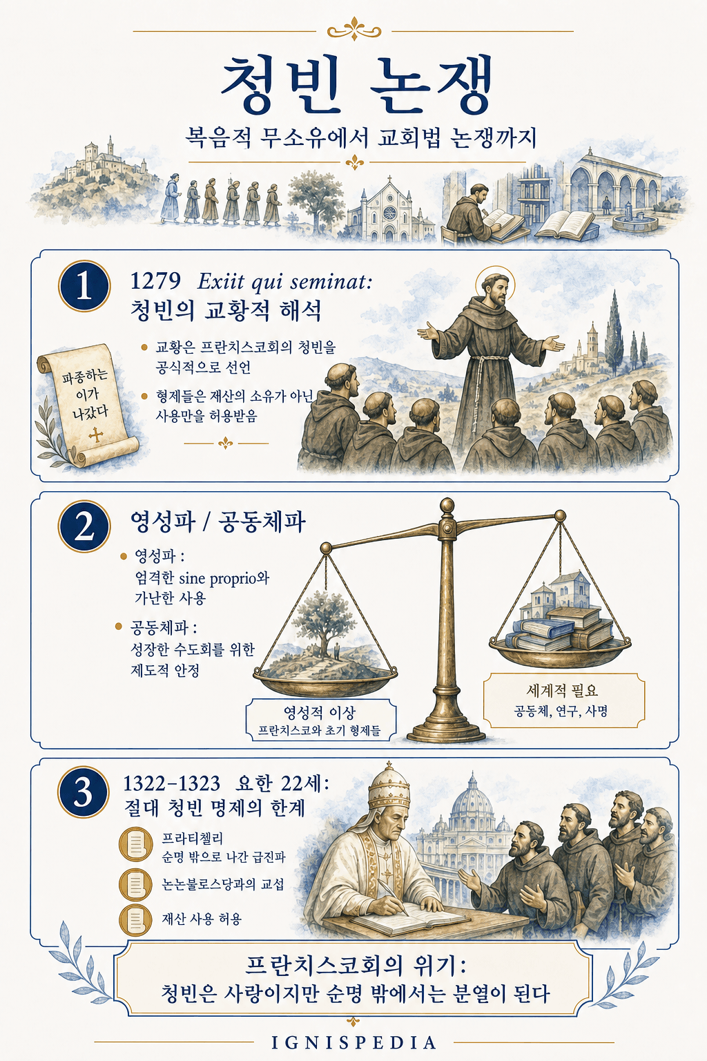 프란치스코회 가난 논쟁 인포그래픽: Exiit qui seminat, 영성파와 공동체파, 요한 22세의 개입