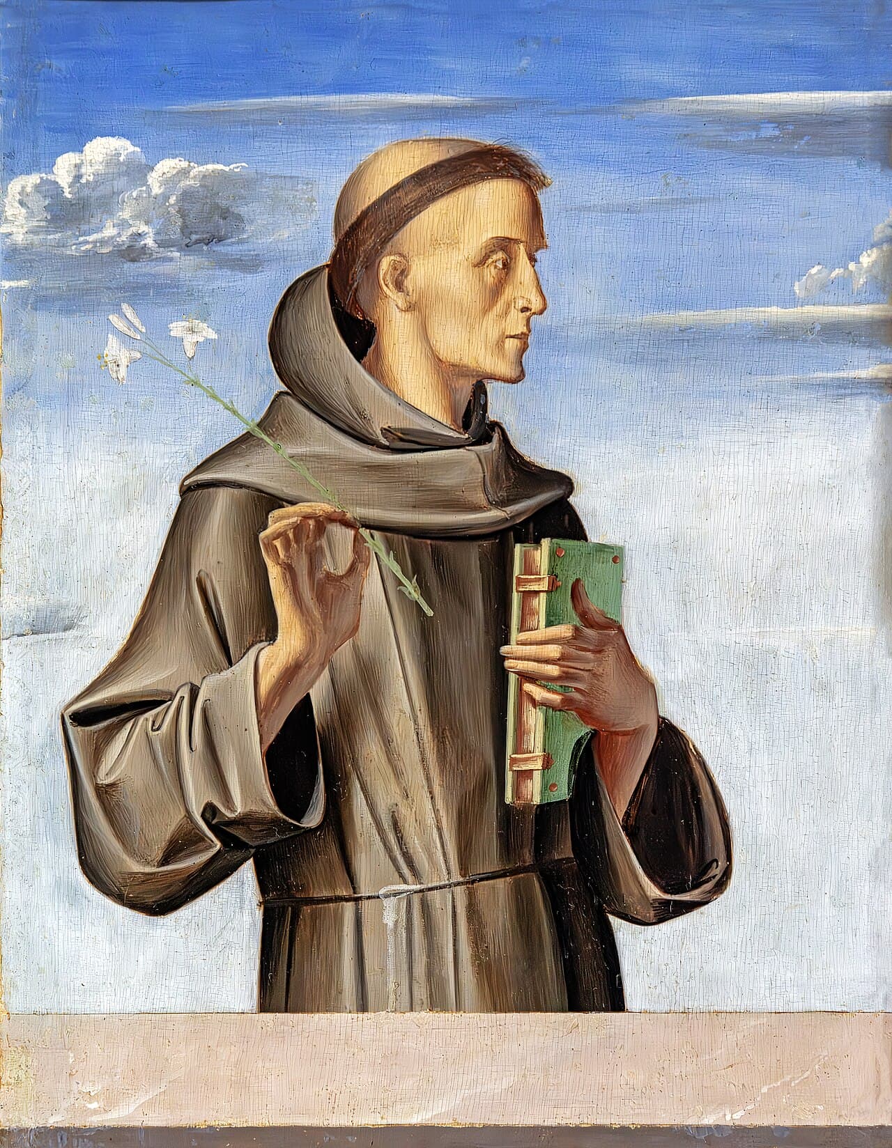 Der heilige Antonius von Padua im Franziskanerhabit mit dem Jesuskind, Retabel von Alvise Vivarini um 1490
