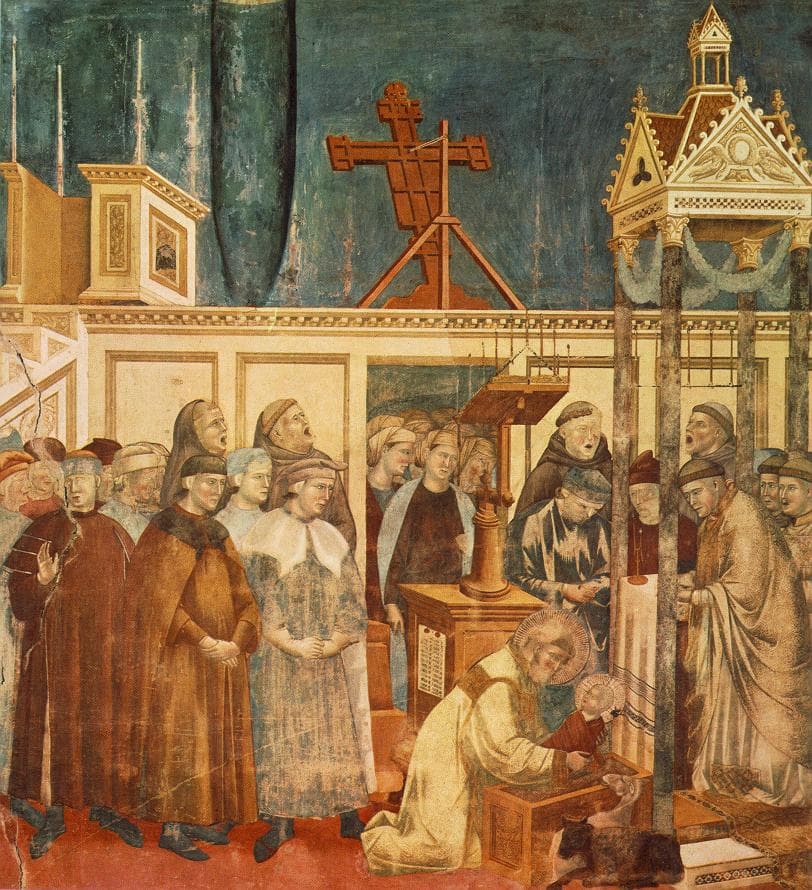 Die Krippe von Greccio, Fresko Giottos aus dem Franziskuszyklus der Oberkirche von Assisi um 1295