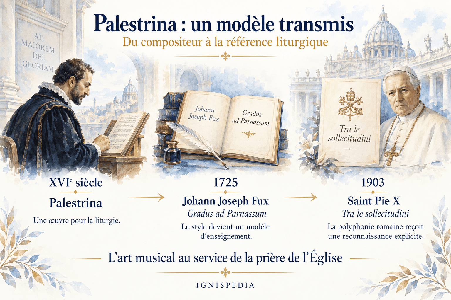 How the Palestrina model was handed down through Fux in 1725 and Pius X in 1903