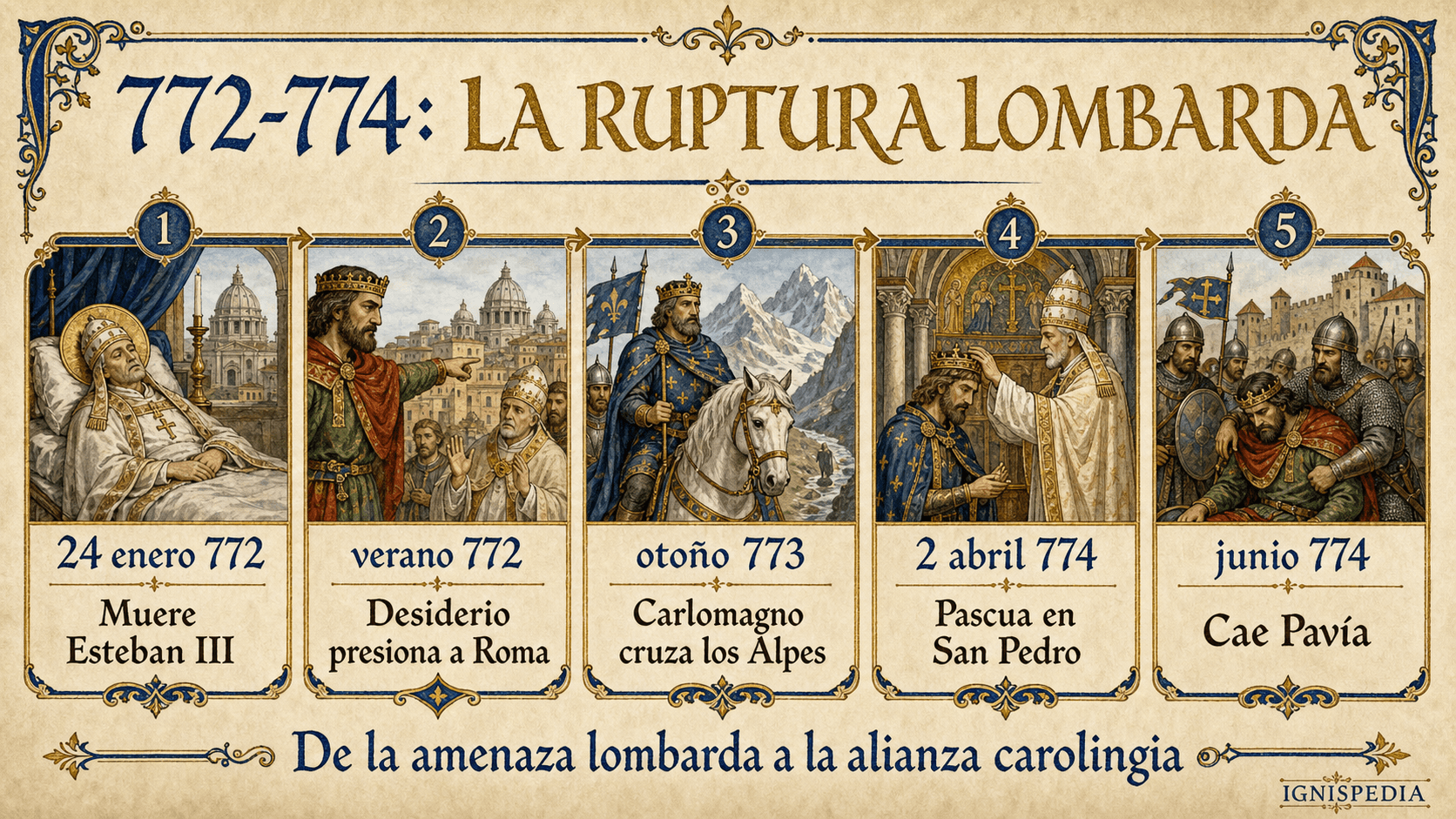 Cronología de la ruptura lombarda entre 772 y 774 bajo Adriano I