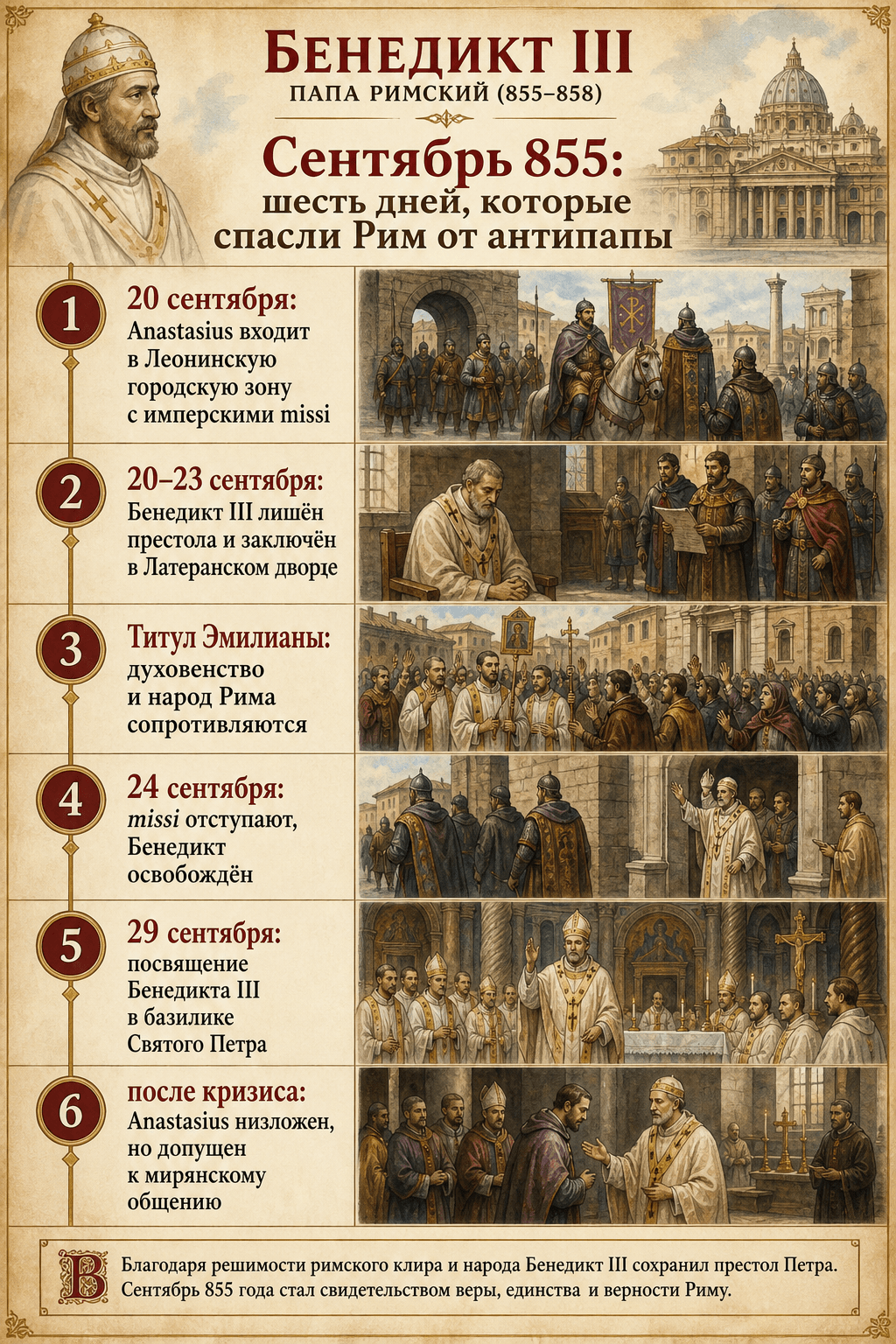Вертикальный фриз сентября 855 года, подводящий итог кризису антипапы Анастасия и хиротонии Бенедикта III.