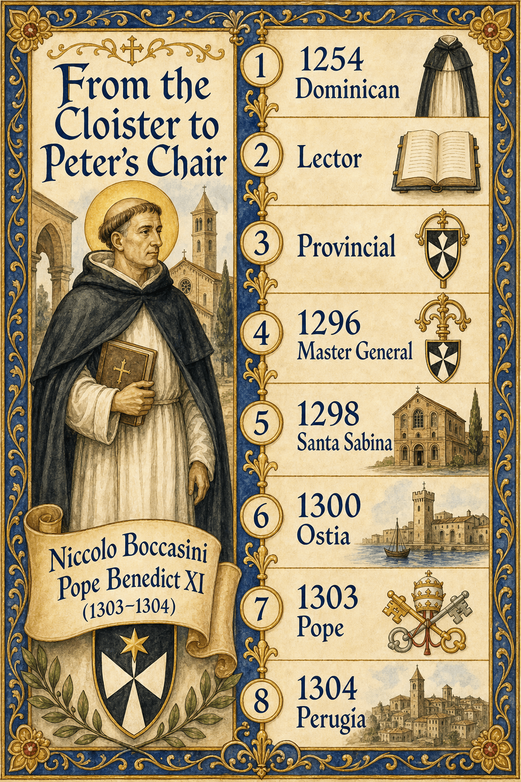 Career timeline of Niccolò Boccasini, from the Dominican cloister to Peter's Chair