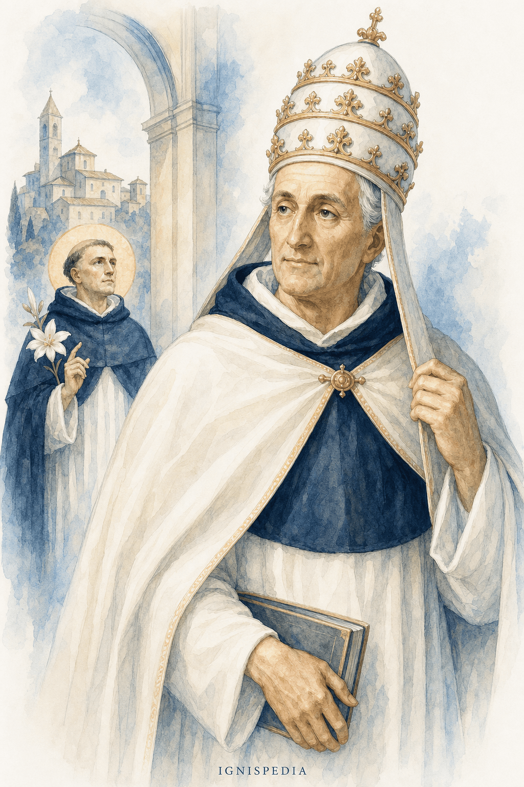 San Domenico di Perugia önünde papa olan Dominiken rahibi Kutlu XI. Benedikt'in suluboya portresi