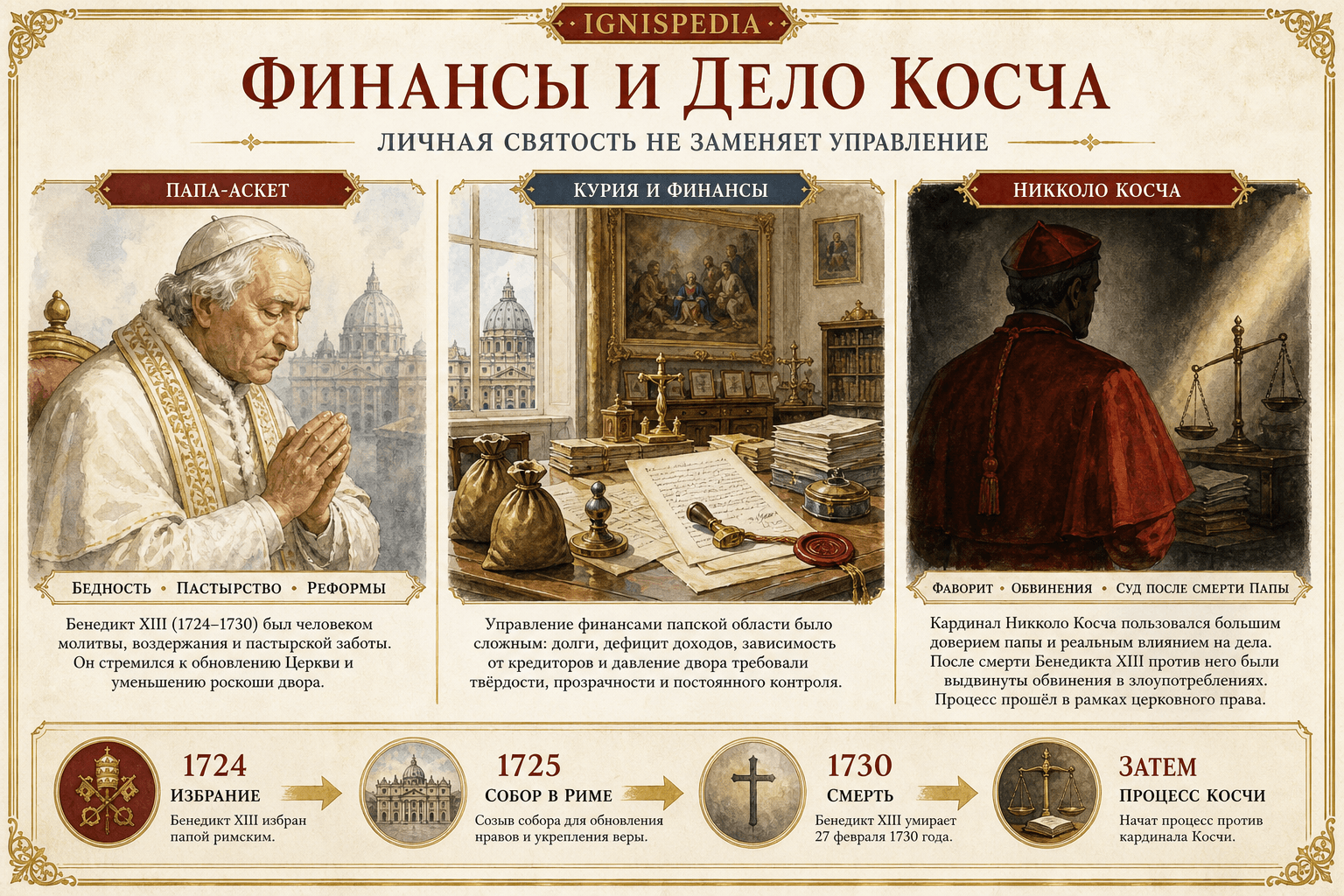 Инфографика о разорении папских финансов при кардинале Коссии