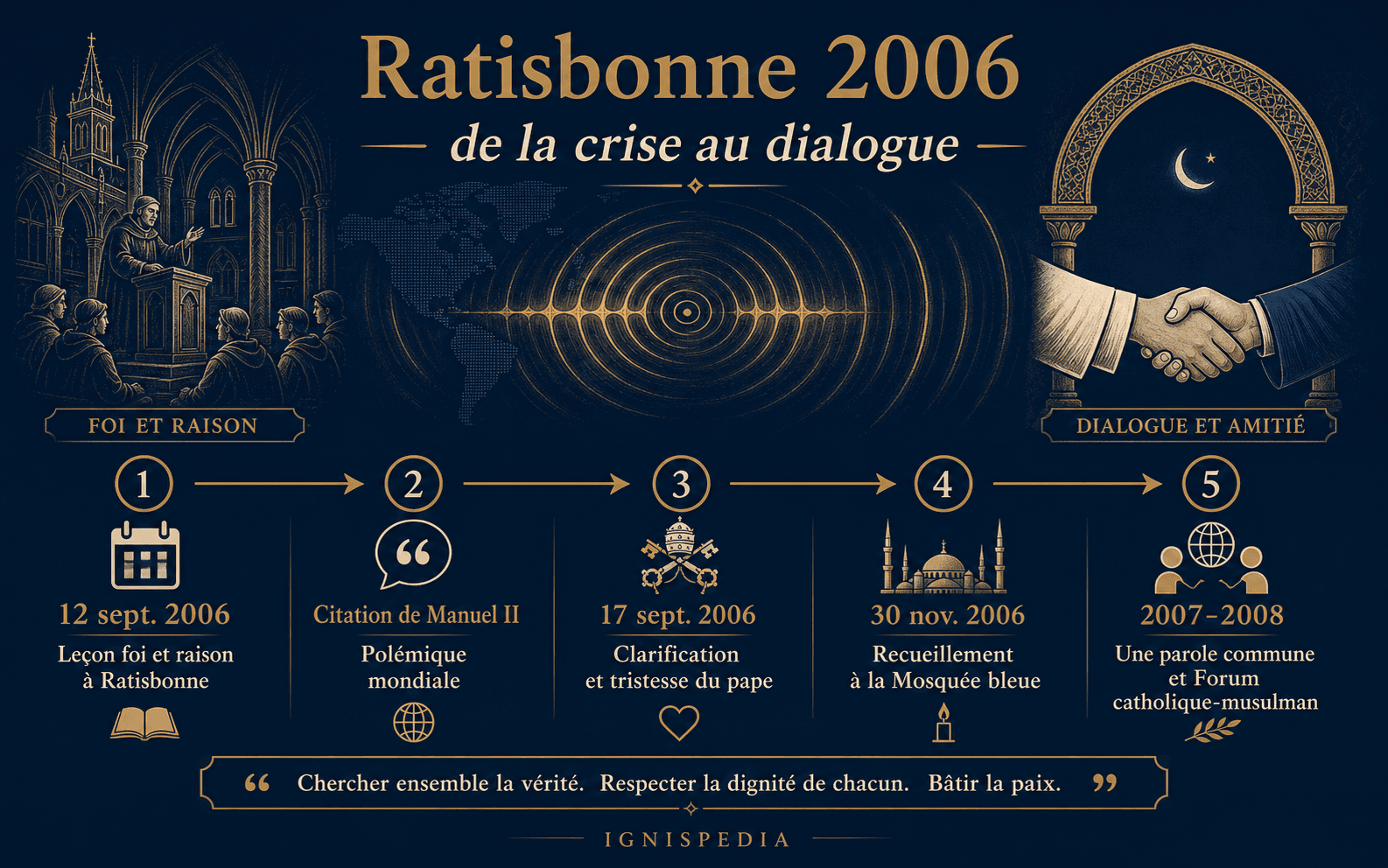 Infographie sur le discours de Ratisbonne et ses suites dans le dialogue avec l'islam
