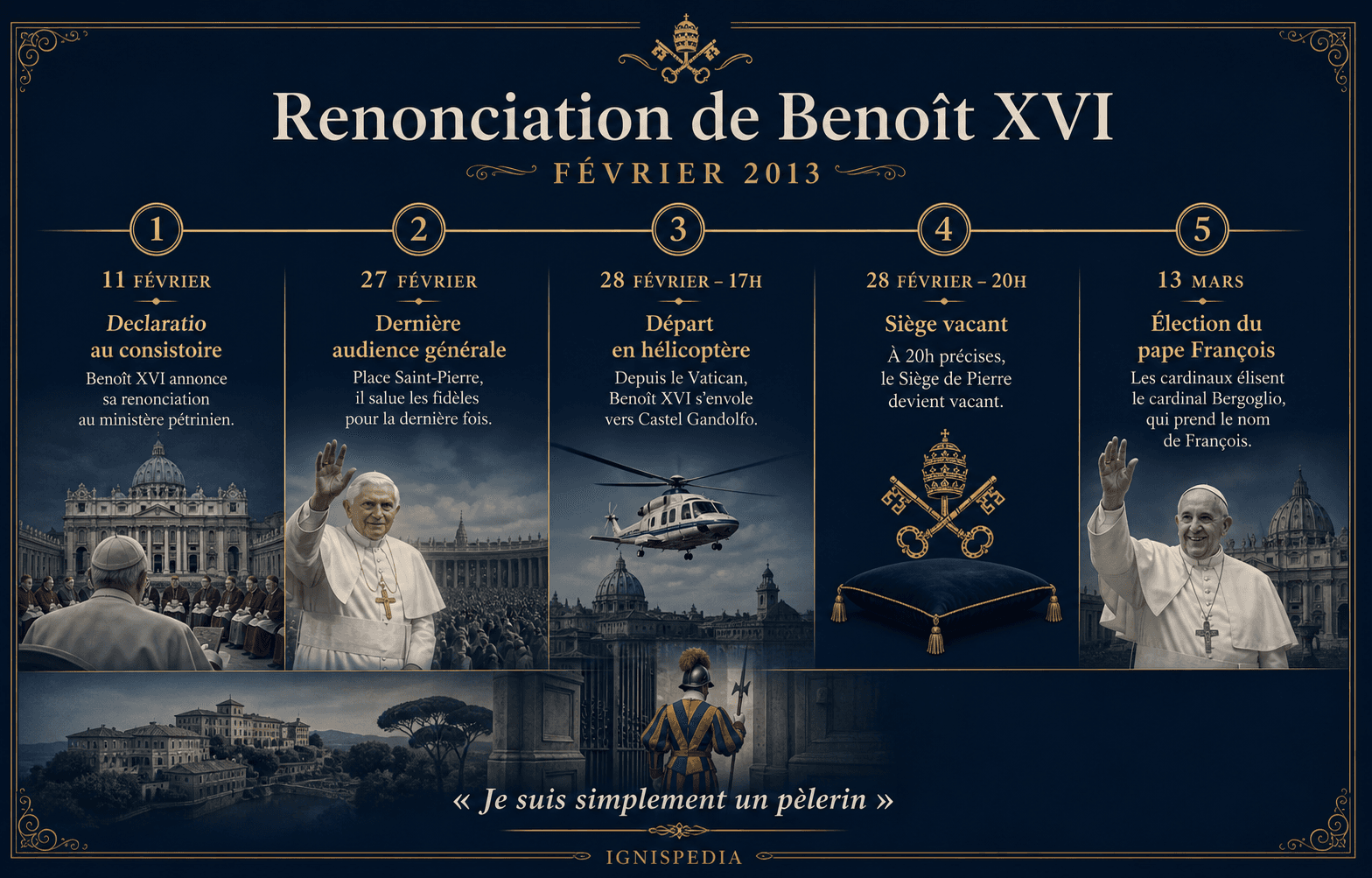 Frise chronologique de la renonciation de Benoît XVI en février 2013