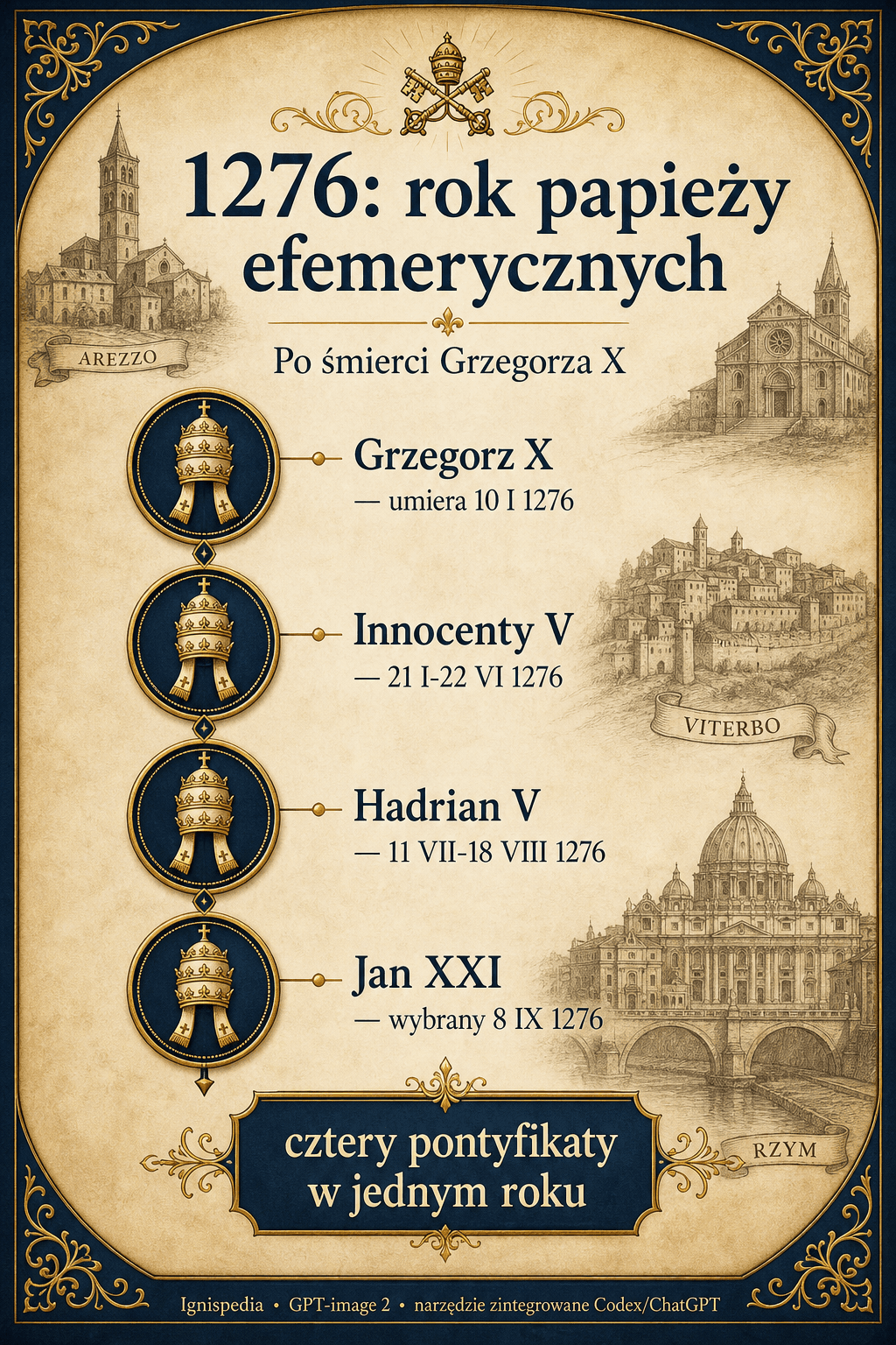 Infografika dotycząca roku 1276, roku papieży efemerycznych po śmierci Grzegorza X