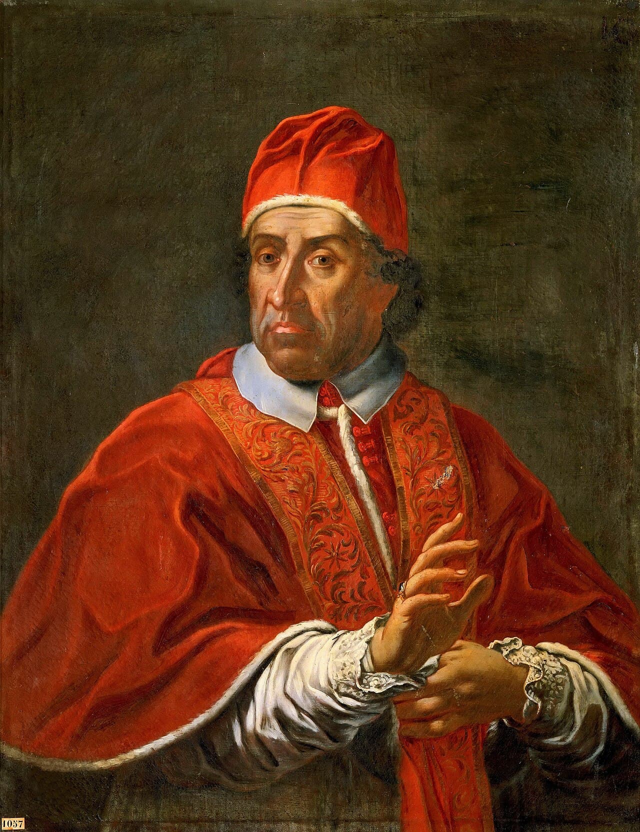 Pope Clement XI, who confirmed the cult of Gregory X on 8 July 1713, portrait after Pier Leone Ghezzi