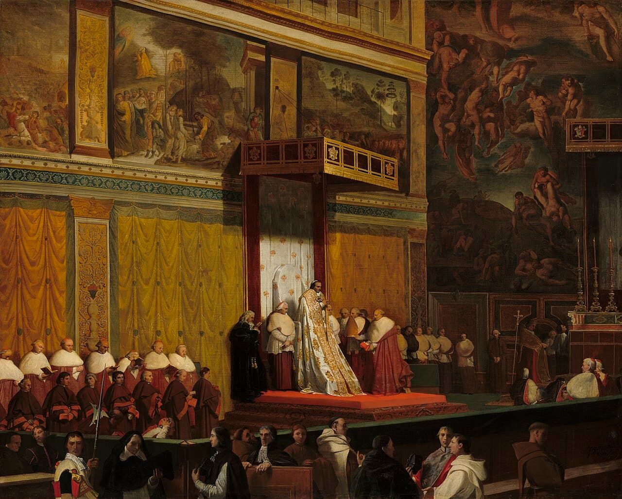 The interior of the Sistine Chapel, the seat of papal conclaves, with Pope Pius VII