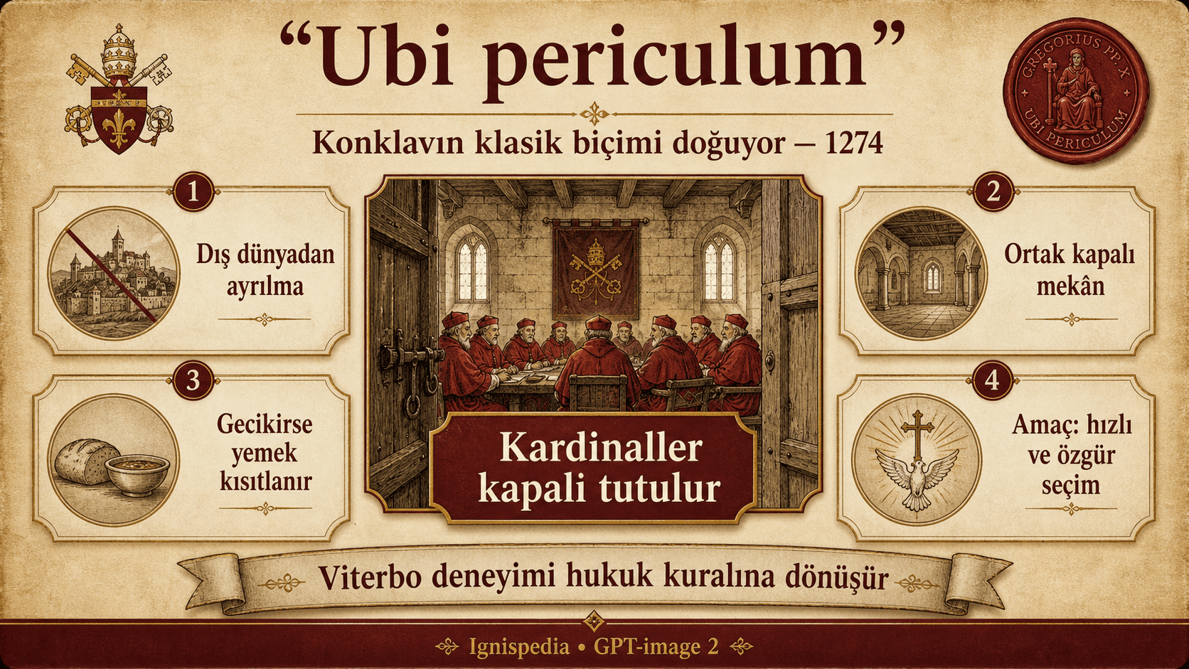 1274 Ubi periculum anayasasına göre konklavun işleyişini açıklayan şema