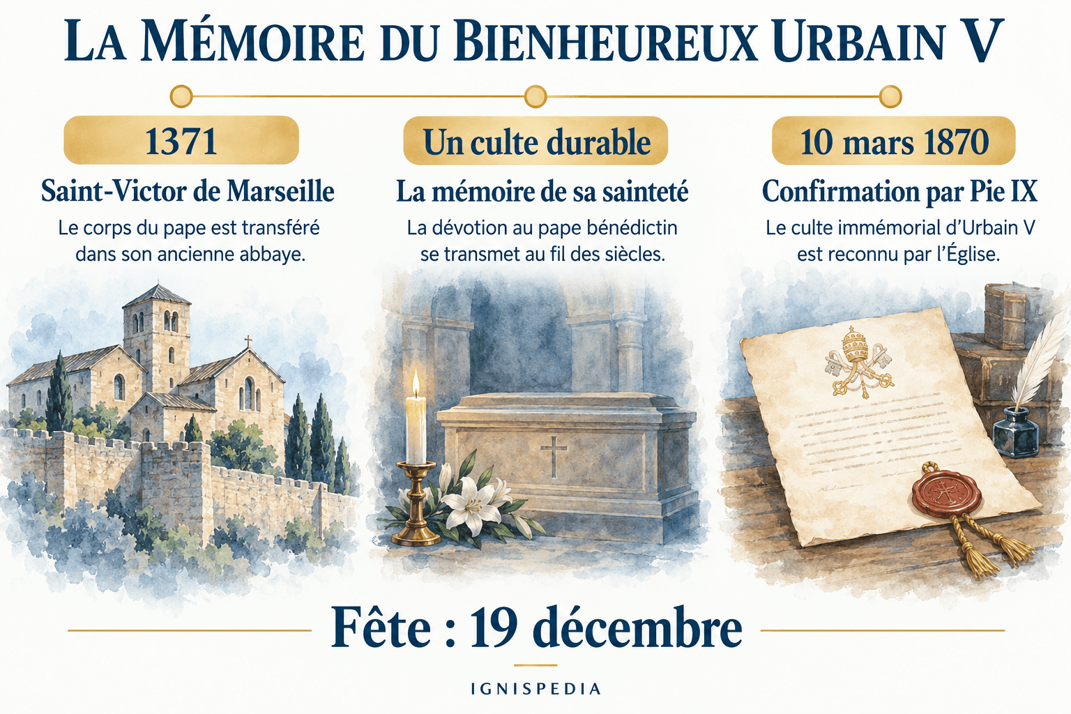 Mémoire d'Urbain V : Saint-Victor en 1371, culte durable et reconnaissance par Pie IX en 1870.