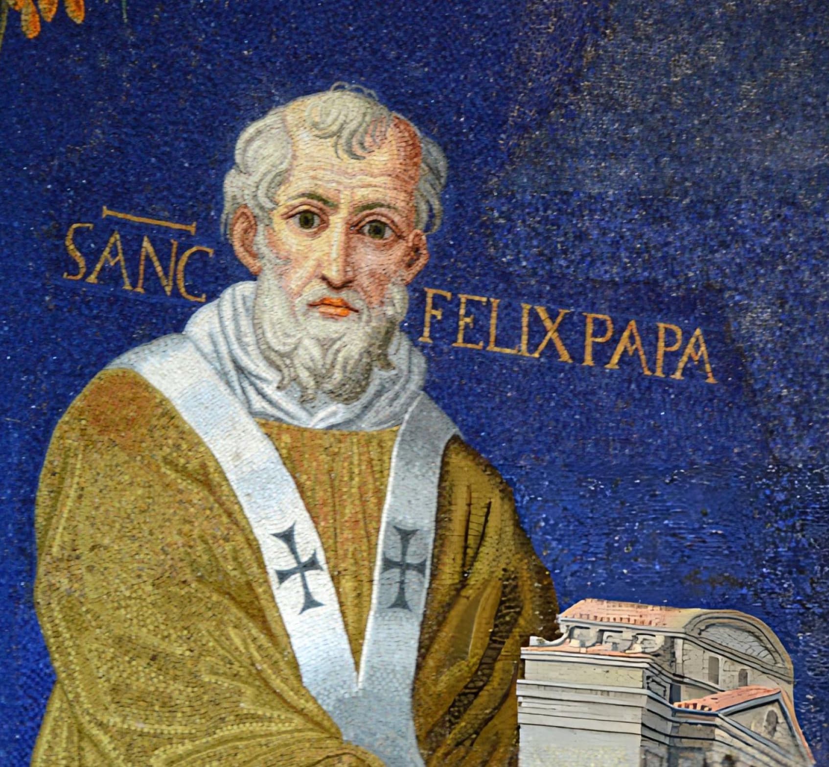 Mosaikporträt Papst Felix IV. in der römischen Basilika Santi Cosma e Damiano