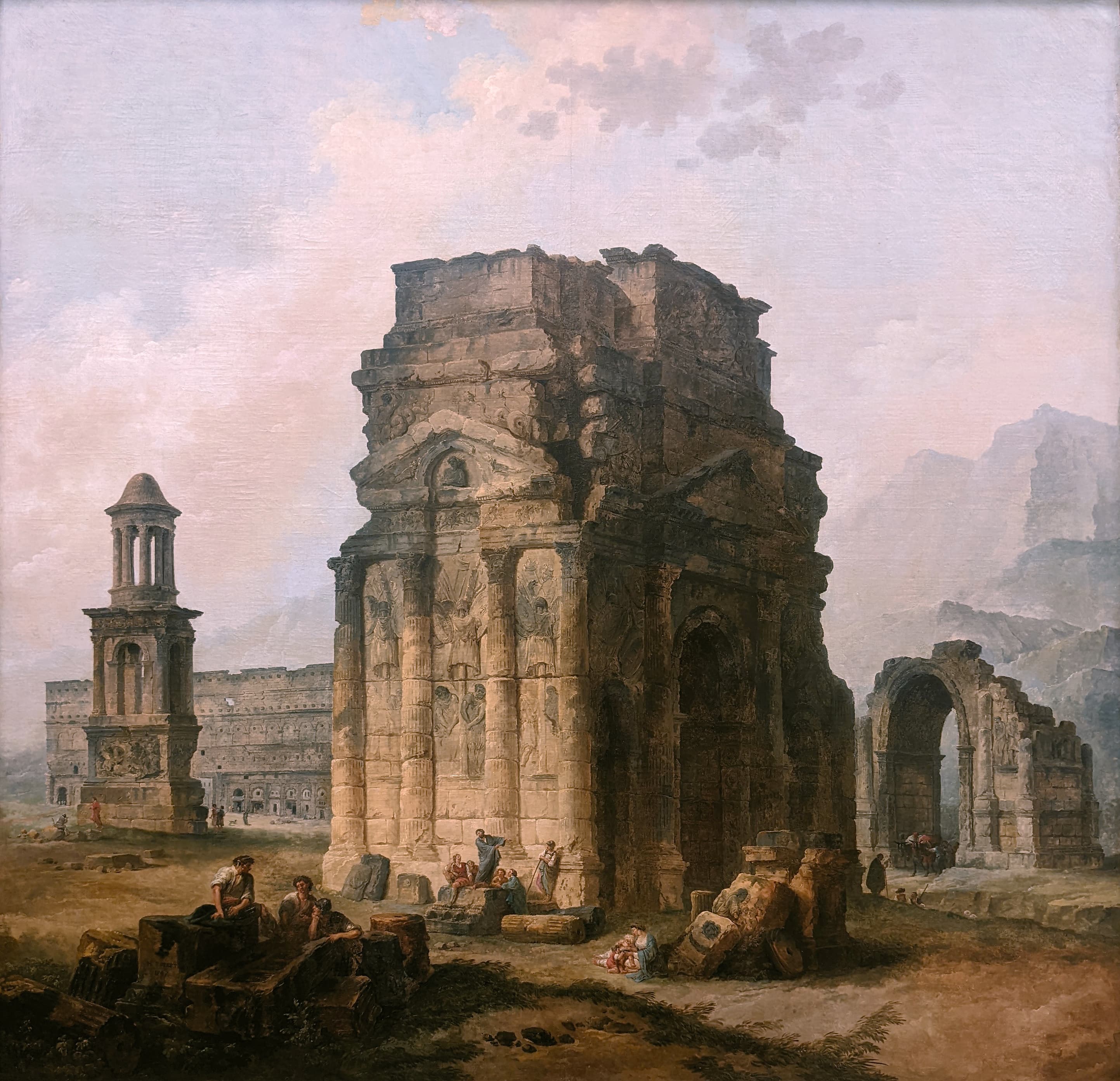 Der Triumphbogen und das römische Theater von Orange, gemalt von Hubert Robert 1787