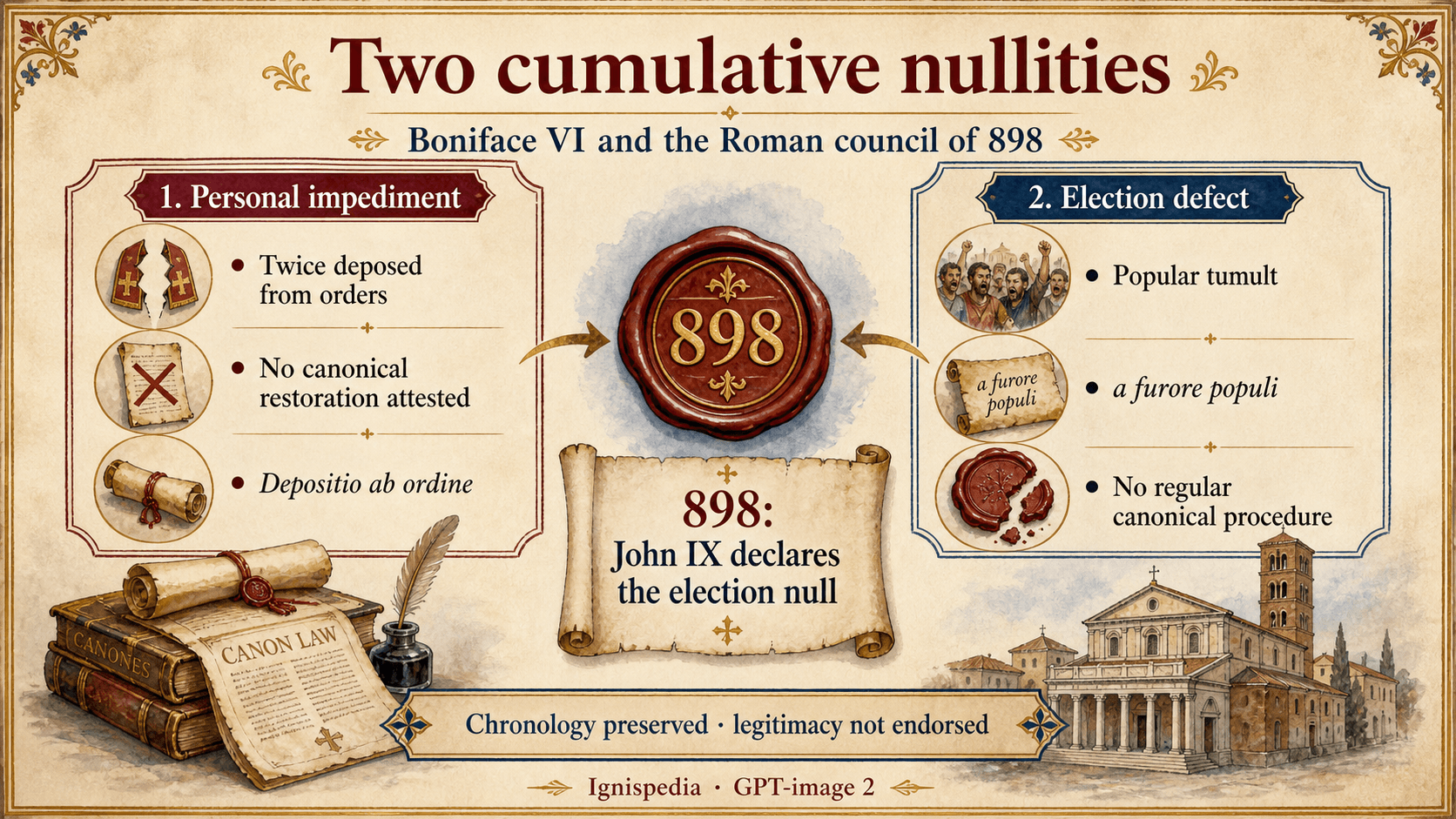 Infographic on the two cumulative nullities of Boniface VI's election