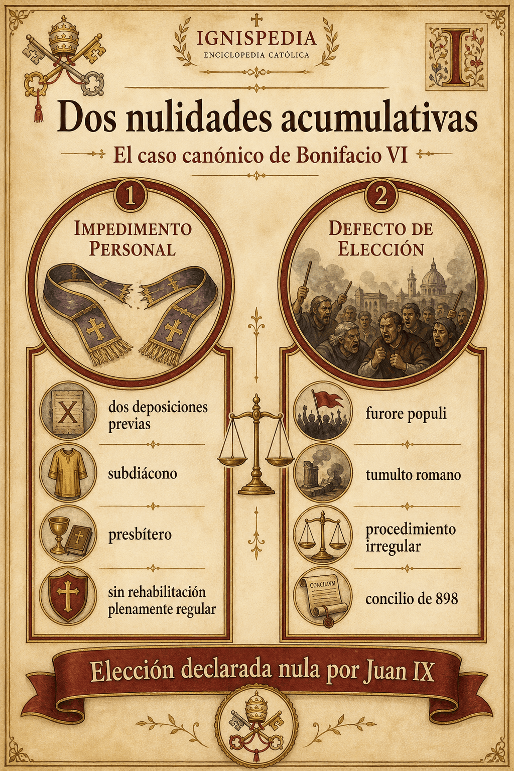 Infografía sobre las dos nulidades acumulativas de la elección de Bonifacio VI