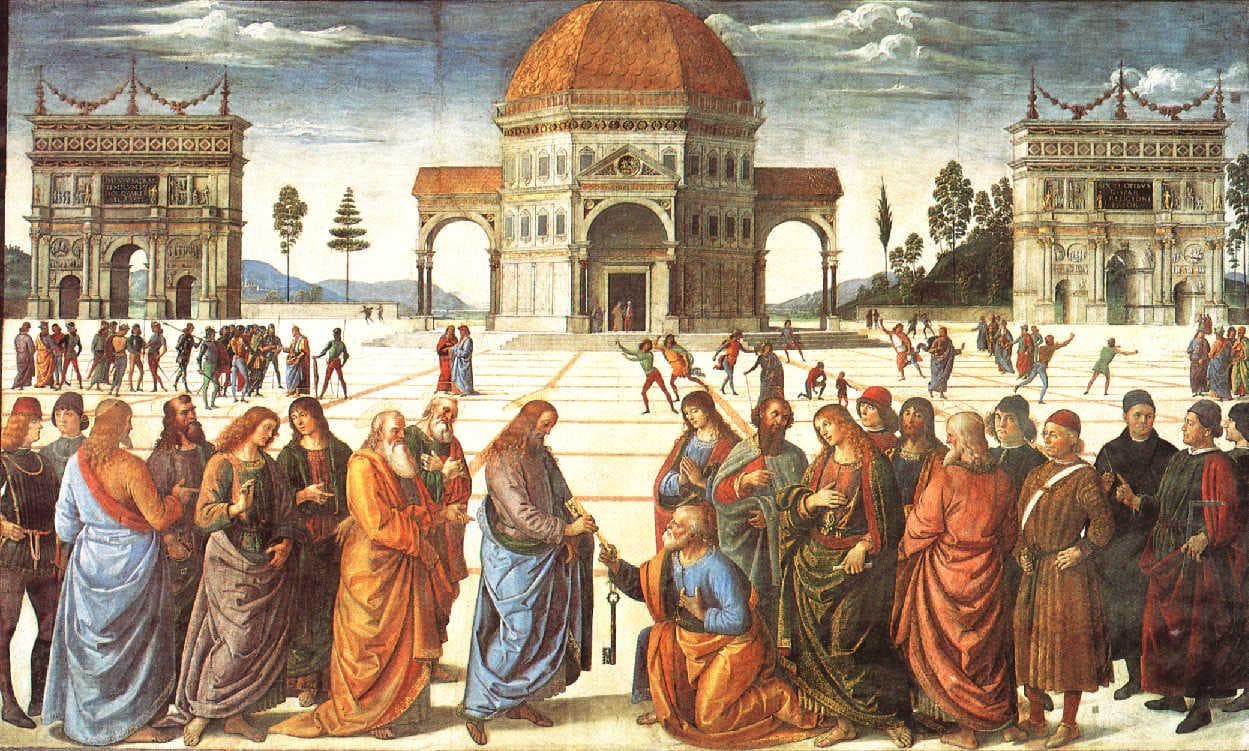 Cristo che consegna le chiavi a san Pietro, affresco del Perugino nella cappella Sistina