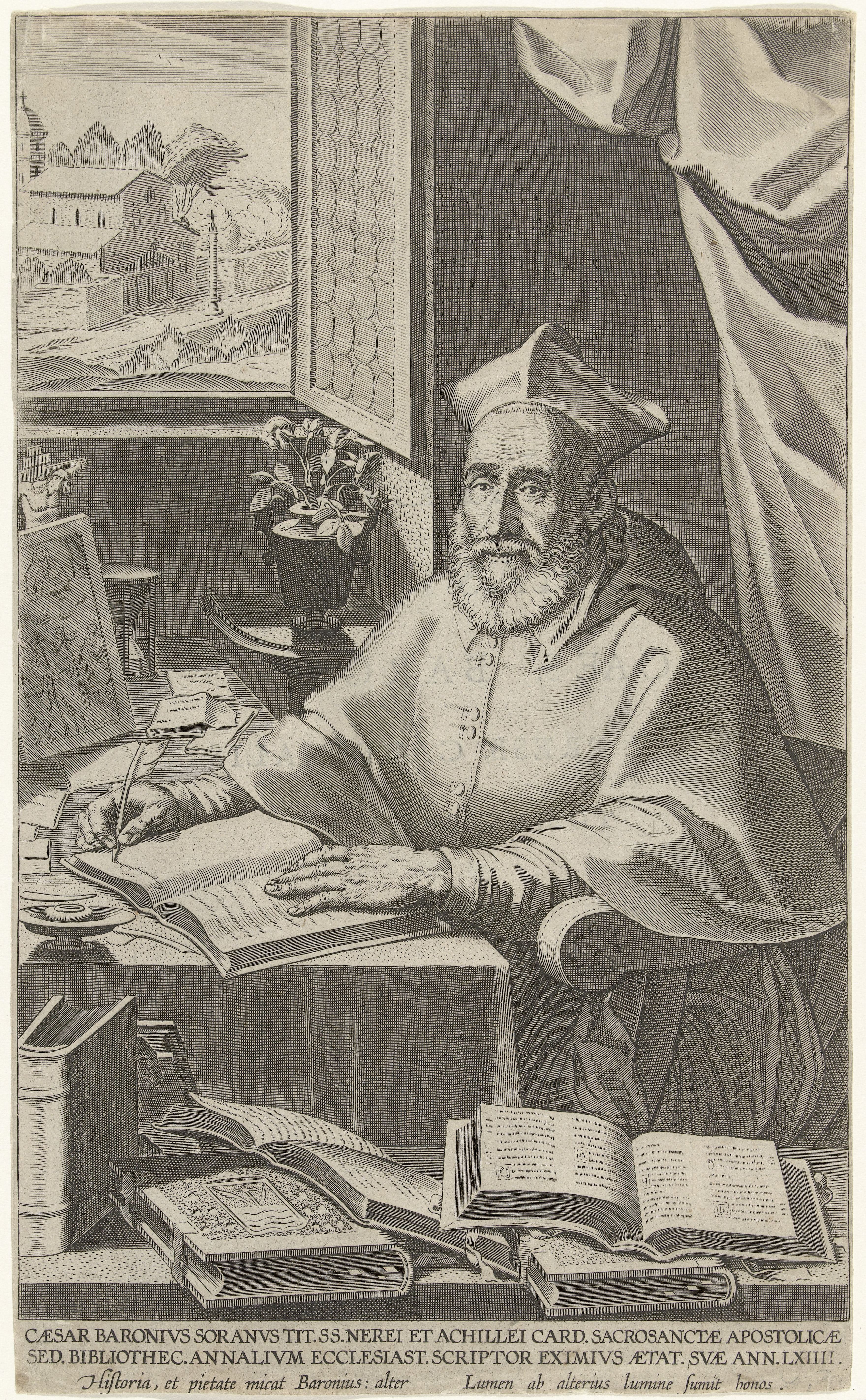Cesare Barónio à sua escrivaninha, gravura do século XVII