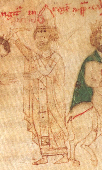 Miniatura medieval representando o papa Calisto II com a tiara, no Liber ad honorem Augusti de Pedro de Eboli (1196)