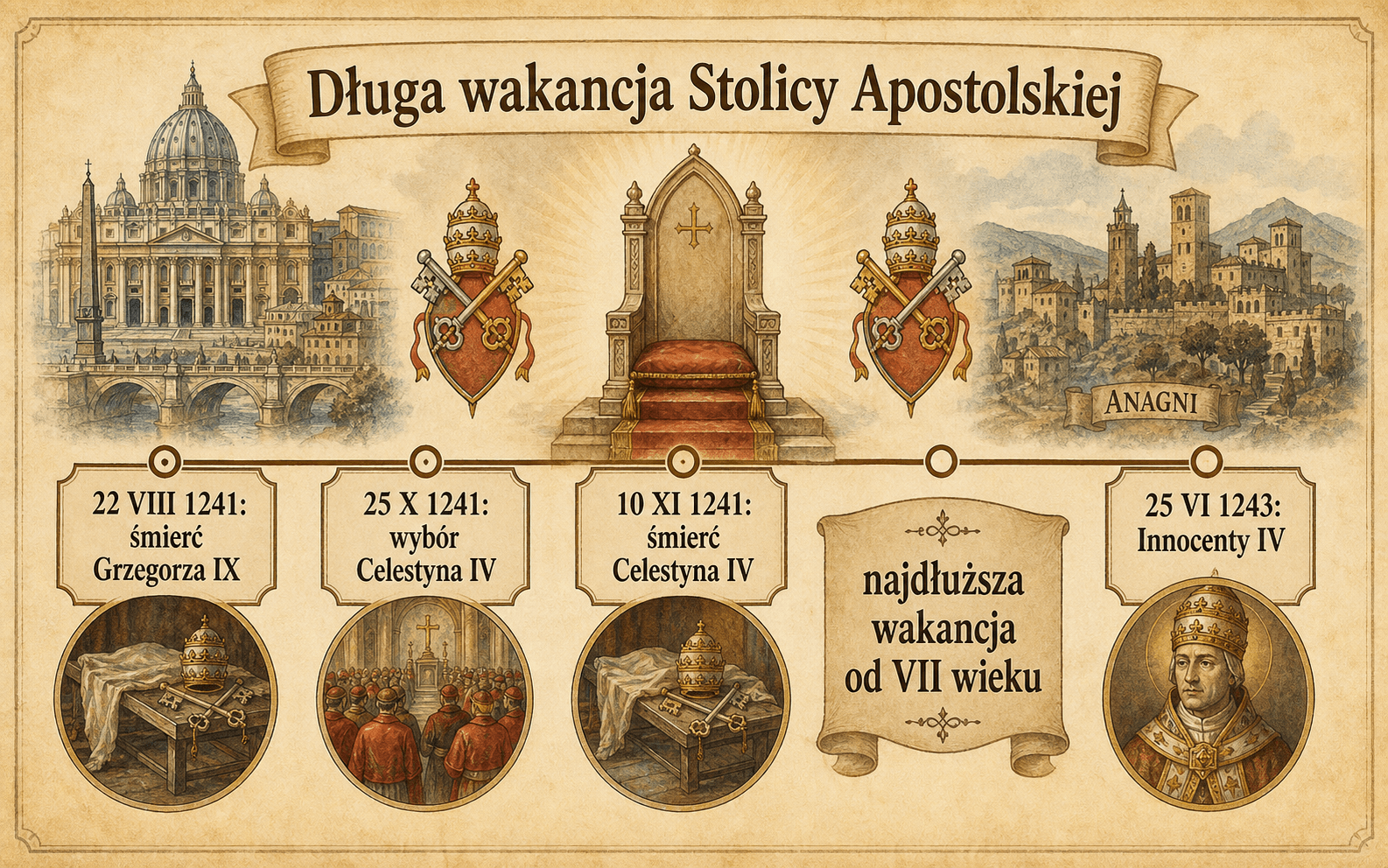 Kalendarium wakancji Stolicy Apostolskiej od 1241 do 1243 roku, pomiędzy Grzegorzem IX, Celestynem IV i Innocentym IV.