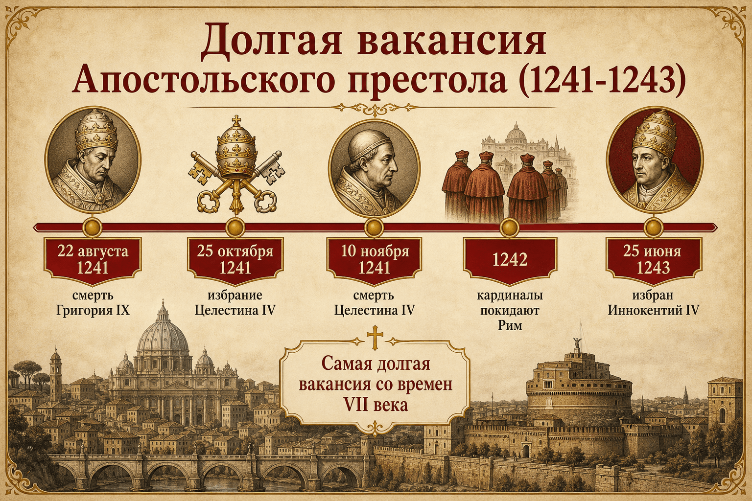 Хронология sede vacante с 1241 по 1243 год между Григорием IX, Целестином IV и Иннокентием IV.