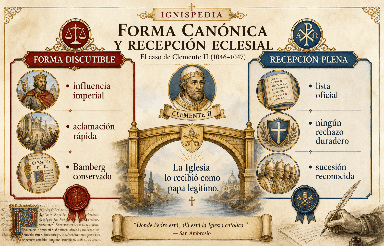 Infografía que distingue la forma irregular de la elección de Clemente II y su recepción eclesial duradera