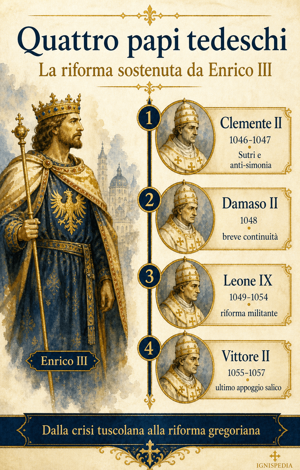 Fregio dei quattro papi tedeschi sostenuti da Enrico III: Clemente II, Damaso II, Leone IX e Vittore II