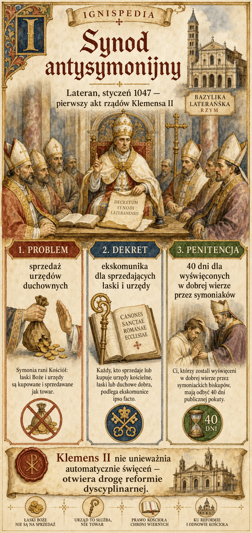 Infografika synodu antysymonijnego na Lateranie w styczniu 1047
