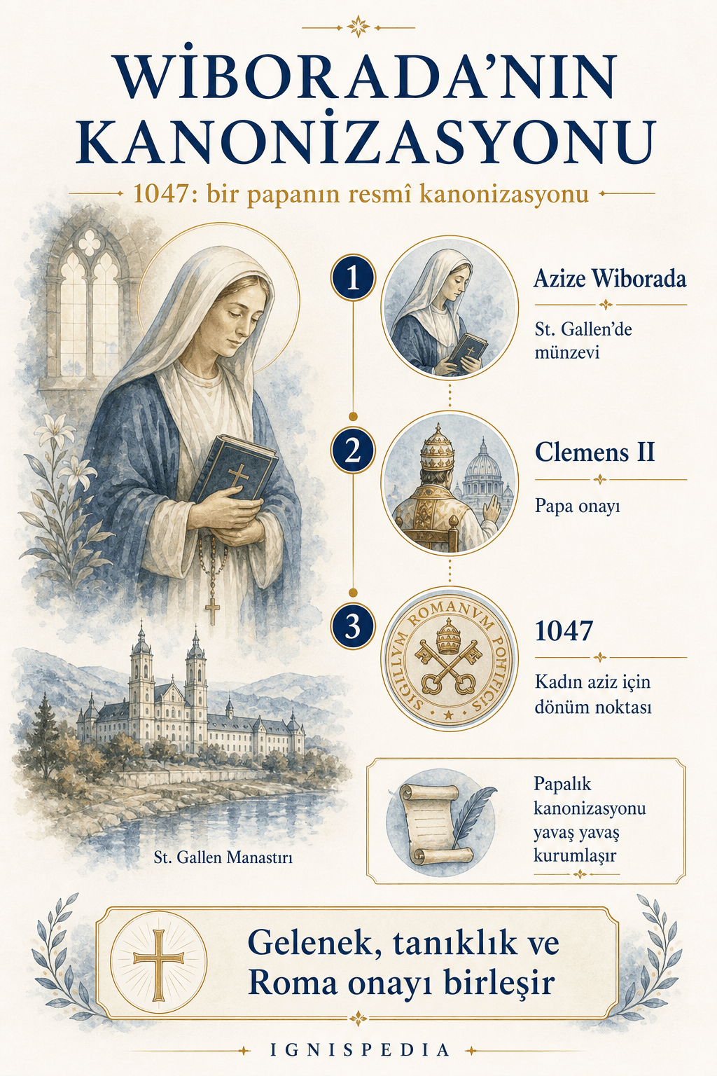 1047’de II. Clemens tarafından Aziz Wiborada’nın kutsallaştırılması infografiği