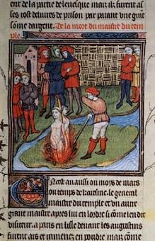 Iluminación medieval de la ejecución de Jacques de Molay