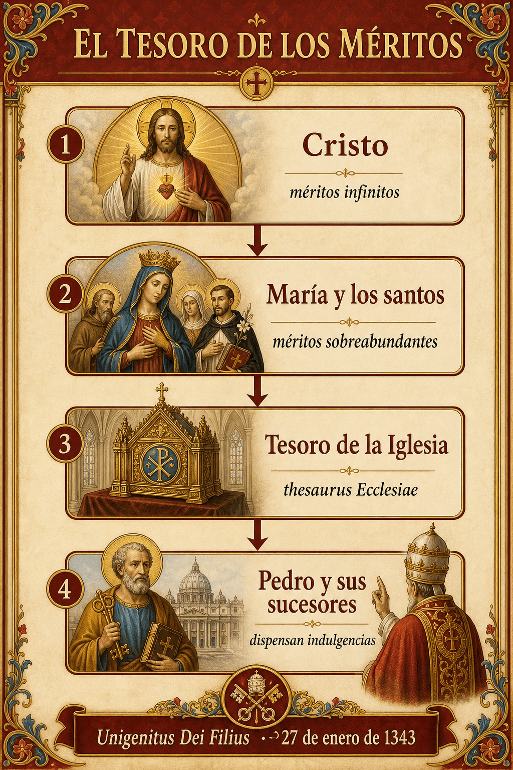 Infografía del tesoro de los méritos definido por la bula Unigenitus Dei Filius de Clemente VI