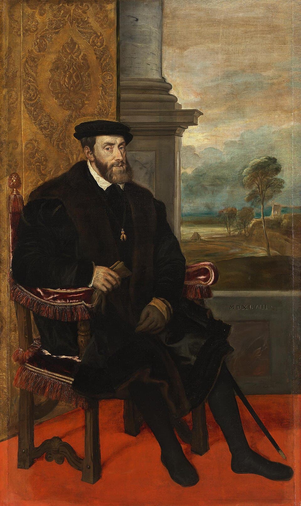 Portret cesarza Karola V siedzącego, warsztat Tycjana, około 1548