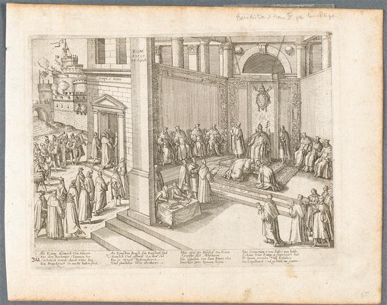 Engraving or painting of Henry IV's absolution by his procurators before Saint Peter's in 1595