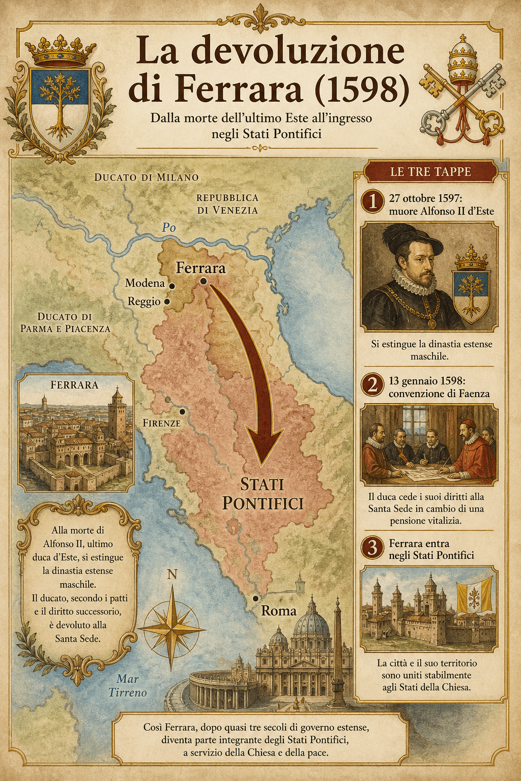 Mappa della devoluzione del ducato di Ferrara agli Stati Pontifici nel 1598