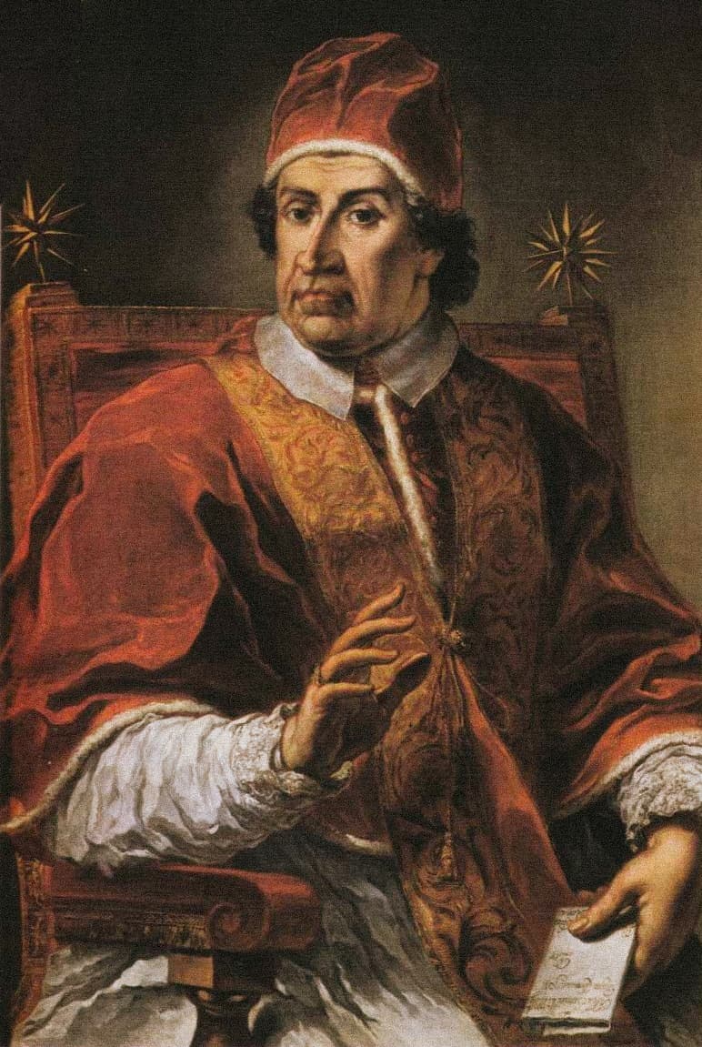 Painted portrait of Pope Clement XI by Pier Leone Ghezzi, around 1708