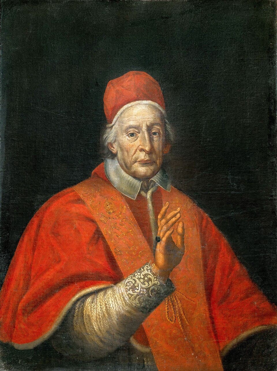 Portrait ancien du pape Clément XII (Lorenzo Corsini), camauro et mozette rouges, vieillard à la barbe rasée