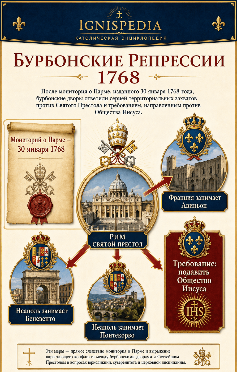 Схема бурбонских репрессалий 1768 года против папских территорий после пармского монитория