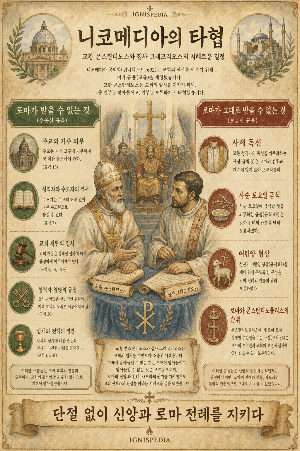 Ignispedia 인포그래픽: 퀴니섹스트 규범들에 관한 니코메디아의 타협