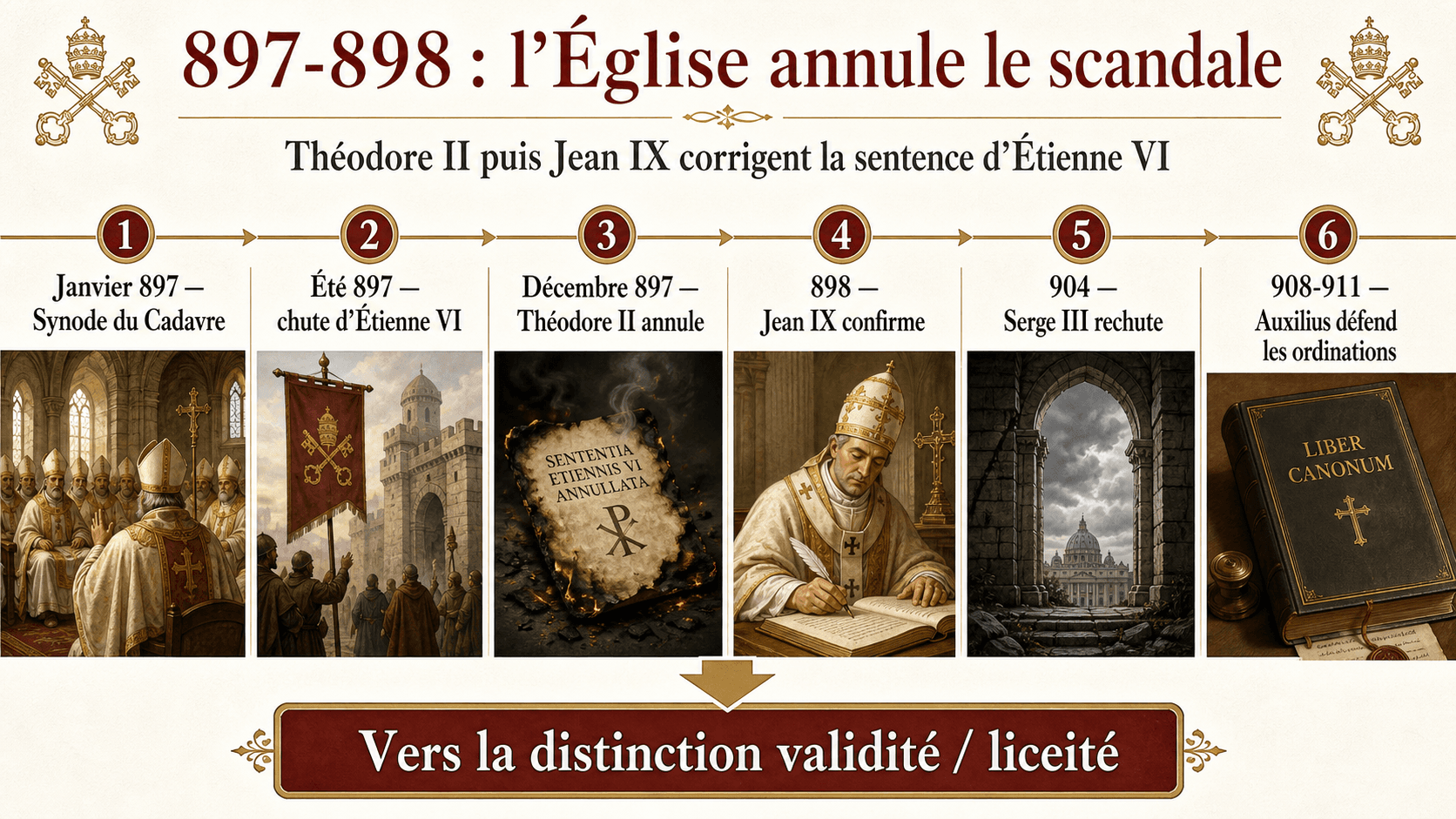 Infographie chronologique de l'annulation du Synode du Cadavre entre 897 et 898