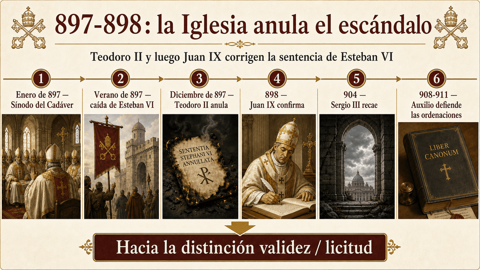 Infografía cronológica de la anulación del Sínodo del Cadáver entre 897 y 898
