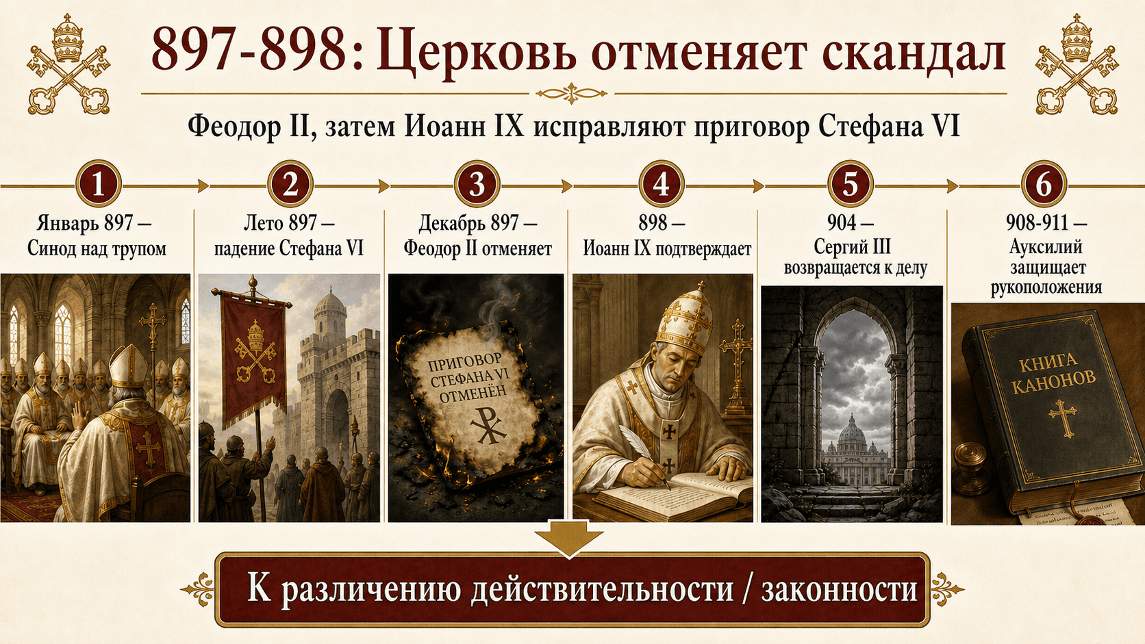 Хронологическая инфографика отмены Синода Трупа в 897–898 годах