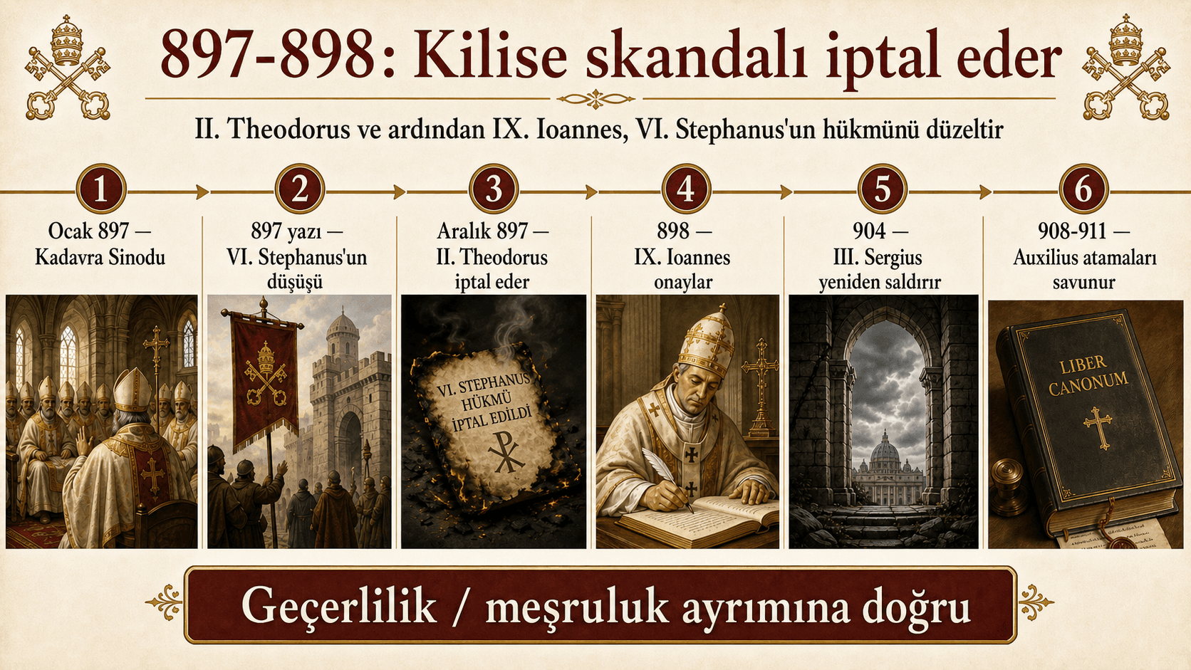 897-898 yılları arasında Kadavra Sinodu'nun iptalinin kronolojik infografiği