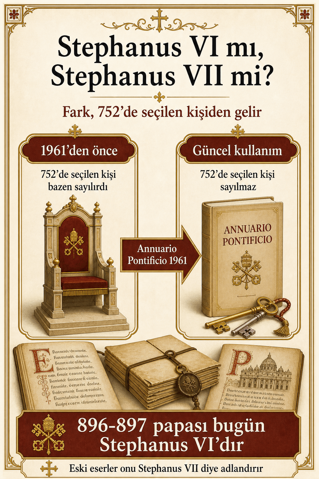 Neden Stephanus VI'nın bazen eski eserlerde Stephanus VII olarak adlandırıldığına dair infografik
