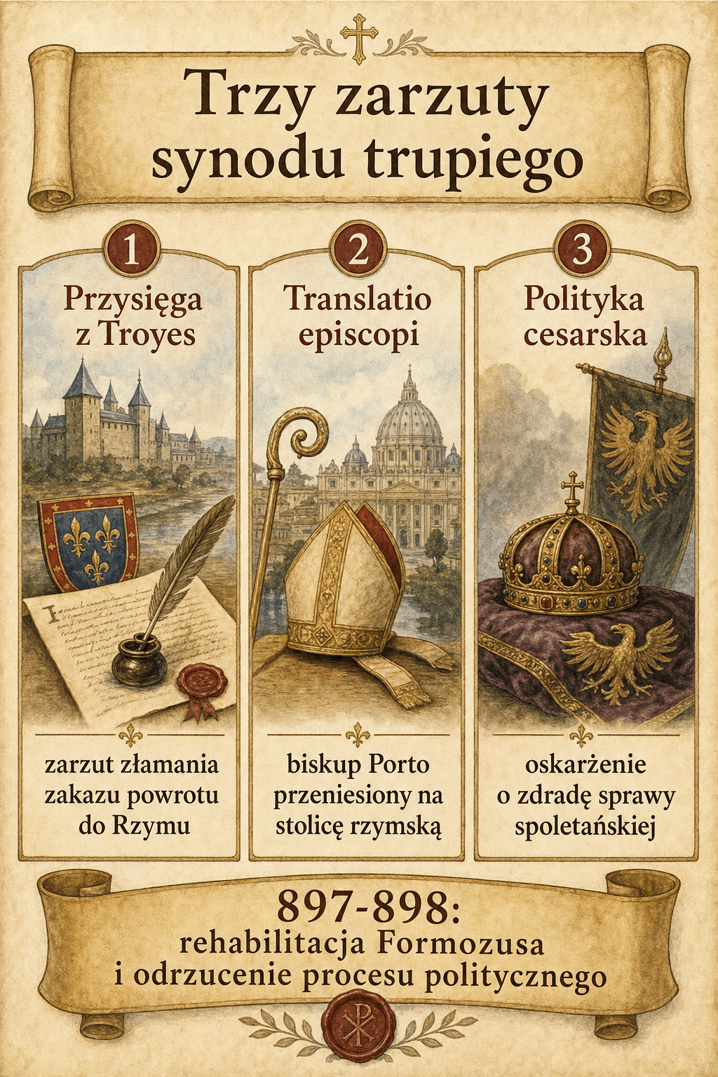 Infografika o synodzie trupim: trzy zarzuty wobec Formozusa i późniejsza odpowiedź Kościoła