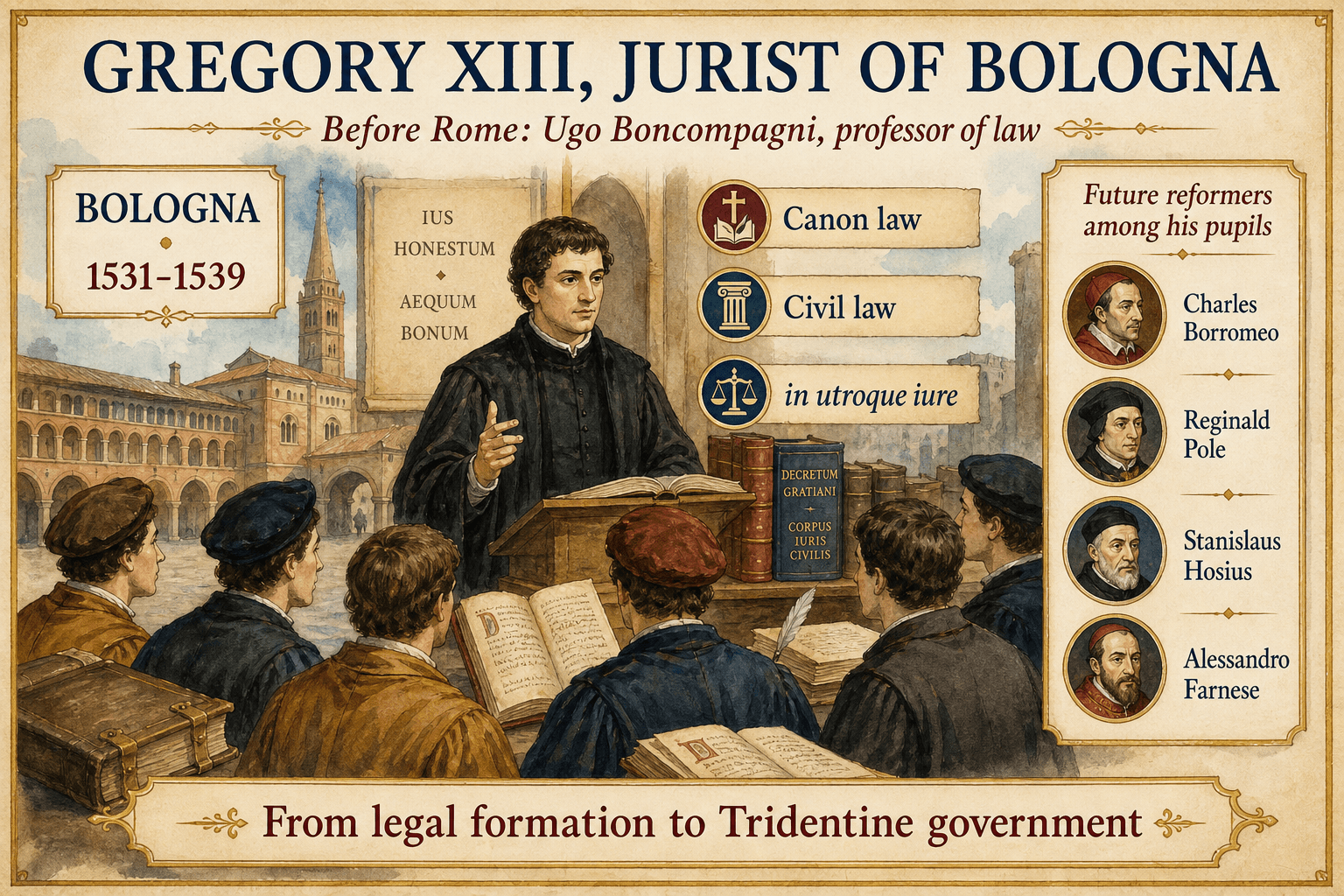 The young Ugo Boncompagni teaching law at the University of Bologna