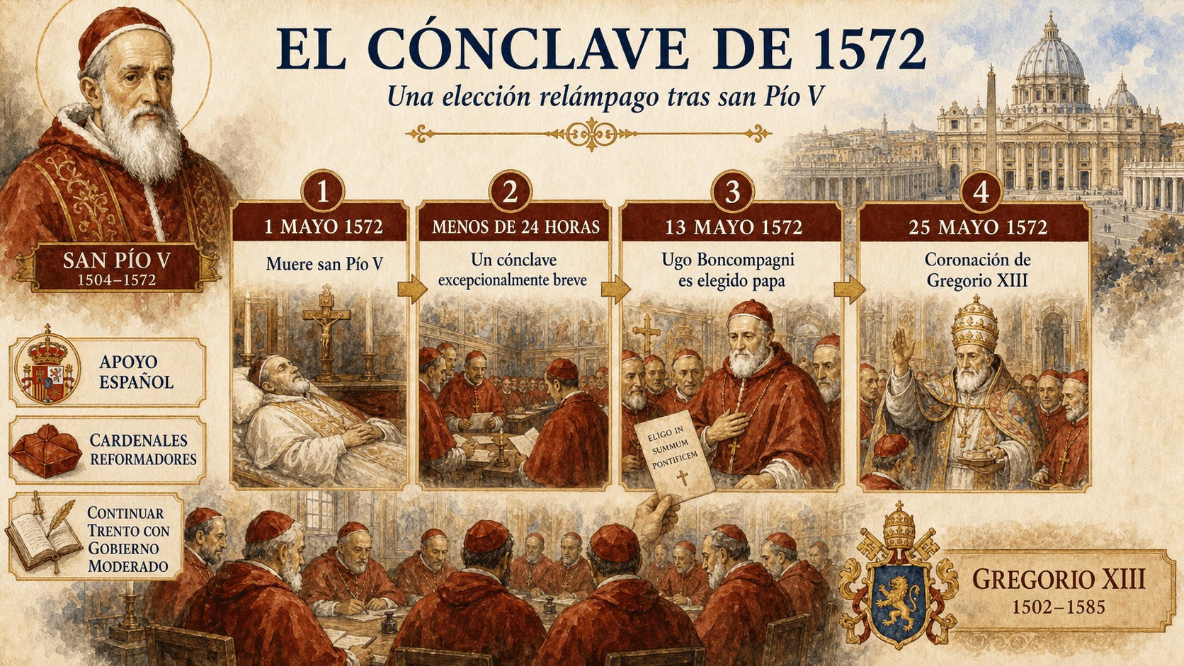 Infografía sobre el cónclave de 1572 y la rápida elección de Gregorio XIII