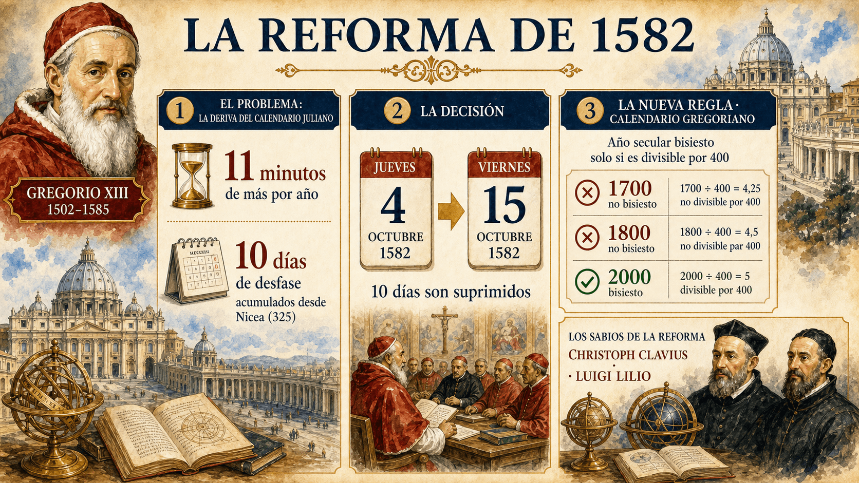 Infografía que explica la reforma gregoriana del calendario de 1582
